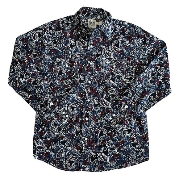 CINCH Boys Navy Paisley Pearl Snap Button Down Medium/10 - Picture 1 of 4